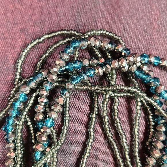 🩵Premier "Seaside" Teal & Gray Multistrand Beaded Magnetic Necklace - Picture 8 of 11